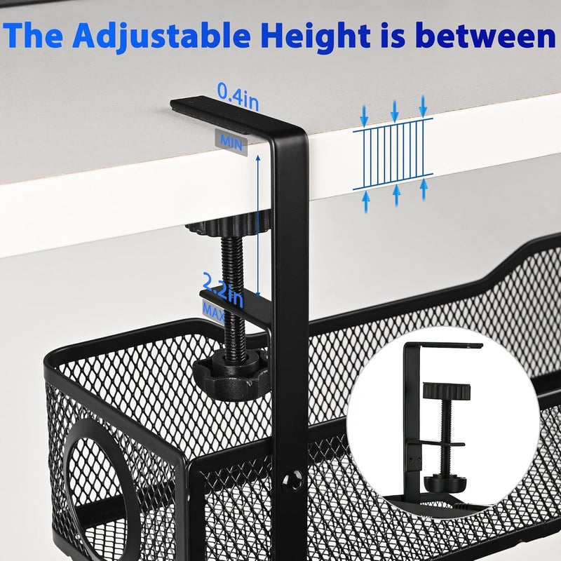 QUELIEN Under Desk Cable Management Tray Small – Clamp-Mounted Wire Organizer & Cord Management Under Desk Holder, No-Drill Metal Cable Tray for Home Office (Black) - Image 2
